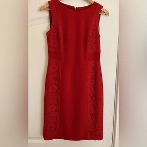 Adrianna Papell Burnt Orange Fully Lined Fitted Lace Stretch Dress, Size…